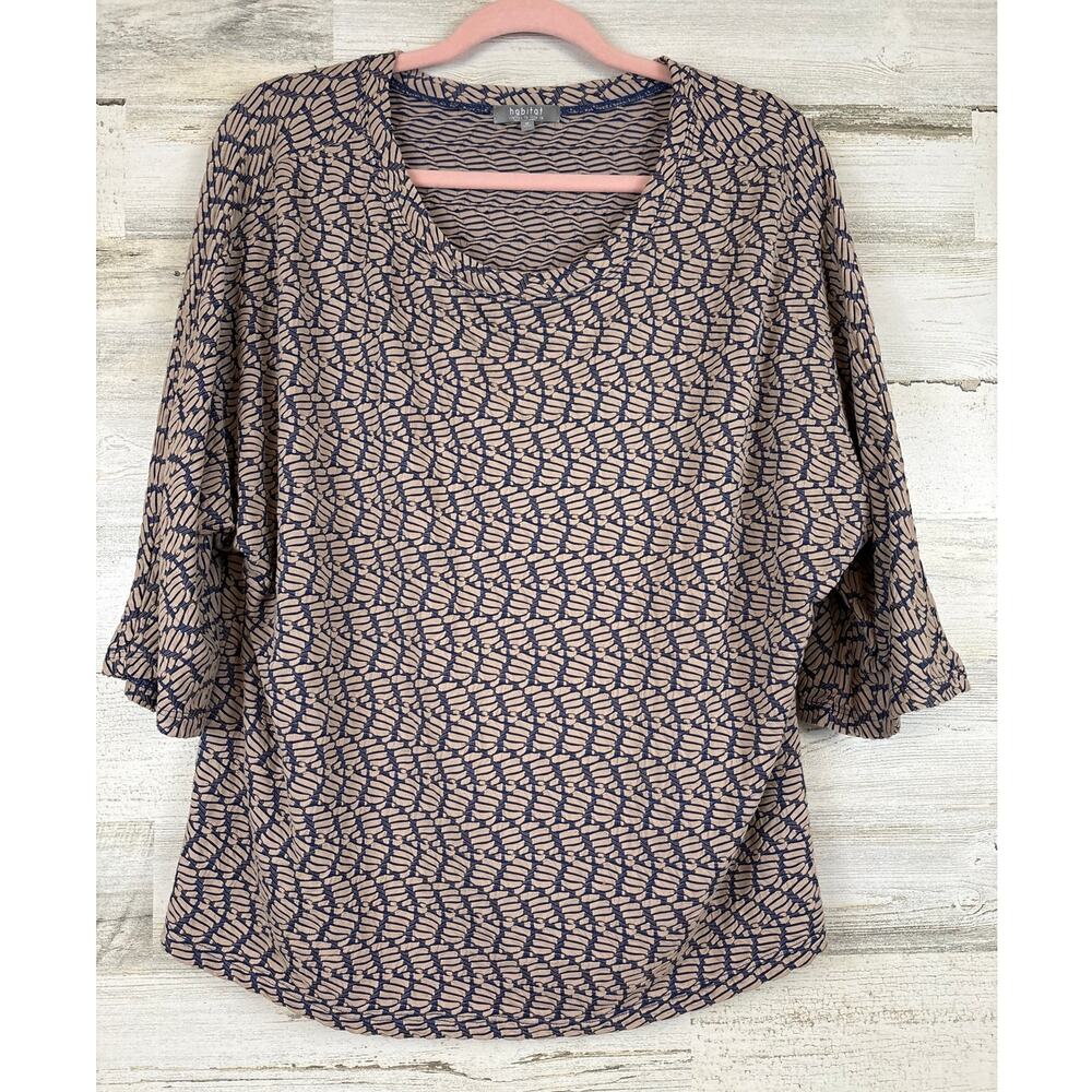 Habitat Womens M Black Beige Wearable Art Blouse Stretch Casual